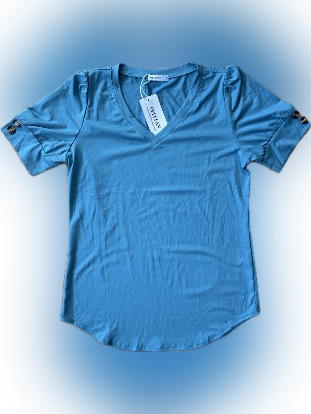 Ofeefan Women's Light Sea Foam V-Neck Short Sleeve Tee